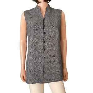 NWOT Talbots black white long mandrian collar vest
